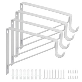 YROUHNAE 4 Pack Heavy Duty Closet Shelf and Rod Brackets, 10.9 x 12.3 x 1 Inch Closet Rod Support Bracket, White Closet Rod Hangers Bracket for Walk-in Closet