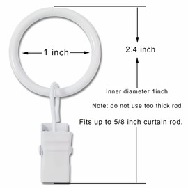 WeeksEight 44 Pack White Curtain Rings with Clips, Curtain Hooks Hangers Clip Rings for Hanging Drapes Bows Hat, Drapery Rings 1 in I D, Fits up to 5/8 in Diameter Curtain Rod.