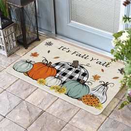 Vandarllin Fall Thanksgiving Doormat Rugs Outdoor/Indoor Harvest Pumpkin Non-Slip Entrance Welcome Matt for Front Door/Bathroom/Kitchen/Bedroom/Patio Floor,18"x30", Maple Leaves It's Fall Y'all