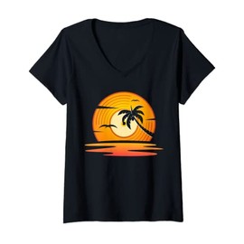 Womens Retro Vinyl Record Sunset Vintage LP Records V-Neck T-Shirt