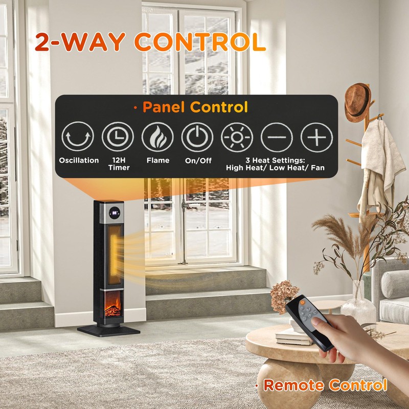 HOMCOM Space Heater for Indoor Use with Realistic Flame Effect,