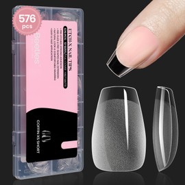 Beetles Gel Nail Tips Extra Short Coffin Pre-Etched Nail Tips, 12 Sizes 576Pcs Pre Shaped Half Matte Soft Nail Tips Press On Nails Full Cover False Nails Acrylic Fake Nail Extension Kit Gift for Women