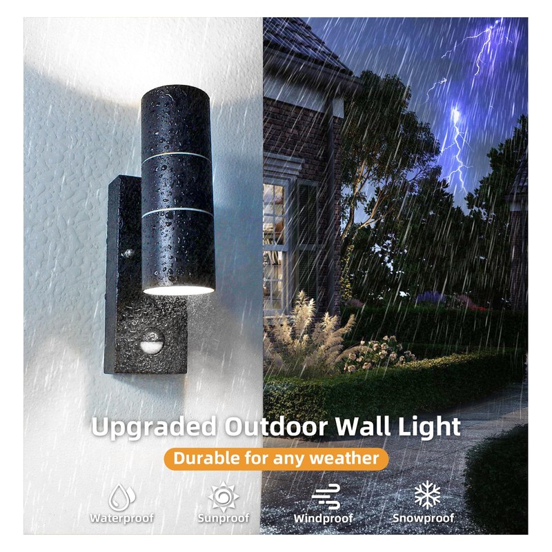 Unikcst Outside Lights with Sensor Mains Powered 240V Black Up