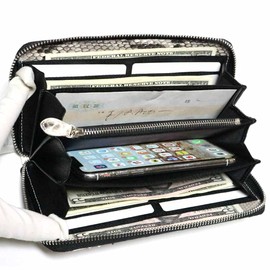 Belkut 1070963-F-523a Diamond Python, Genuine Leather, Snake Skin, Long Wallet, Men's, Women's, L-Shaped Zipper, Coin Pocket, Long Wallet, Round Zipper, Leather, Large Capacity, Multi-Functional
