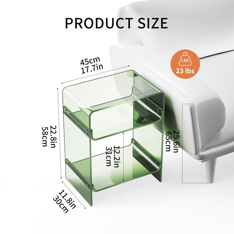 Acrylic Record Player Table with Storage Shelf, Clear Side Table