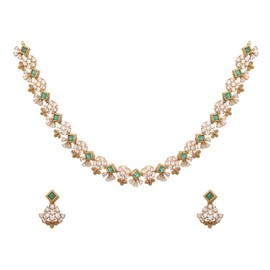 TARINIKA Antique Gold Plated Risay CZ Short Necklace Set with Sleek Floral Design - Indian Jewelry Sets for Women | Perfect for Ethnic Occasions | Classic Indian Necklace | 1 Year Warranty*