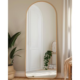 Full Length Mirror, 58"x18" Floor Mirror, Floor Standing Mirror Freestanding Arch Full Body Mirror with Stand for Bedroom, Hanging Mounted Mirror for Living Room Cloakroom, Gold