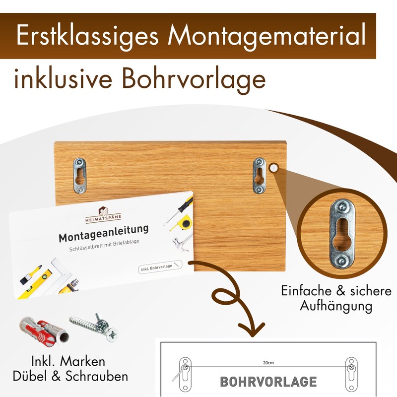 Heimatspäne Key Rack Wood with Shelf Solid Oak Wood High-Quality