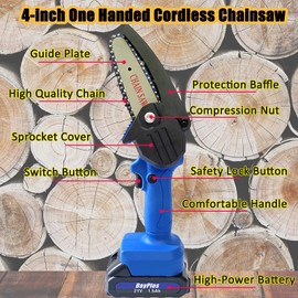 Cordless Electric Chain Saw, Mini Chainsaw with 2 Batteries & 2 Chains, Portable Handheld Wood Saw, Tree Trimming Saw Gardening Pruning Tool, Safety Lock LED Light