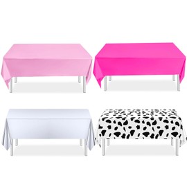 Disco Cowgirl Birthday Decorations Set 4 Pieces Western Cowgirl Disco Tablecloth Tabledecor Pink Plastic Disposable Table Cover for Cowgirl Theme Birthday Bachelorette Disco Party Supplies (4, Pink)