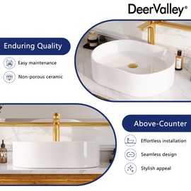 DeerValley 19" Bathroom Sink White Oval Ceramic Vessel Sink - Modern Above Counter Porcelain Bathroom Vanity Bowl Art Basin for Lavatory Cabinet 19" x 15''