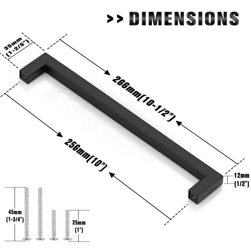 Probrico 256mm Black Cabinet Pulls Cabinet Handles Stainless Steel Drawer