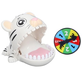 Biting Finger Toy Cartoon Animal Stress Relieve Anxiety Hand Eye Coordination Interactive Dentist Teeth Toy with Rotating Wheel White