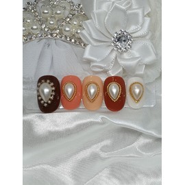 Water drop pearl handmade nail tip - Short C curve coffin / 물방울진주 수제네일팁 - 숏C커브코핀