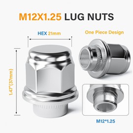YONGSHENGONE 24pcs M12x1.25 Lug Nuts 1.46 inch(37mm) Height 13/16" Hex (21mm), One-Piece Factory Chrome Wheels Mag Seat Lug Nuts - Compatible with Nissan Infiniti, Chrome