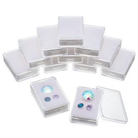 nbeads Pack of 12 Gemstone Display Box, 3.7 x 5.7 x 1.5 Transparent Rectangle Acrylic Jewellery Box Container, Diamond Display Case with Transparent Lid and White Sponge for Gemstones Coins