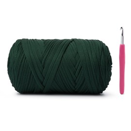 Soft Tshirt Crochet Yarn, 400g/114yds High Elastic Hand Knitting Yarns, Thick T Shirt Yarn for Crocheting Bags, Baskets, Cushions, DIY Crafts（Dark Green）