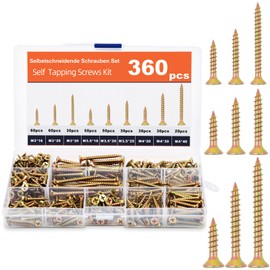 Flintronic Screws Set, 360 Pieces Self-Tapping Screws, Wood Screws with Storage Box, Countersunk Wood Screws Assortment for DIY Project, Wood and Repair
