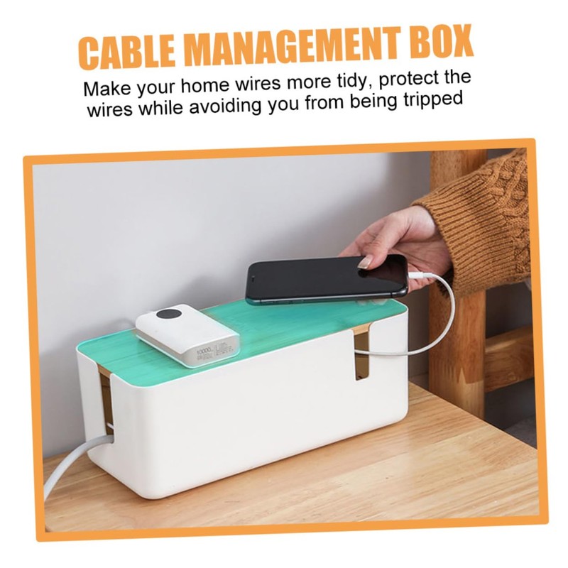 TEHAUX Cable Management Box Bamboo Lid Power Charging Data Cable