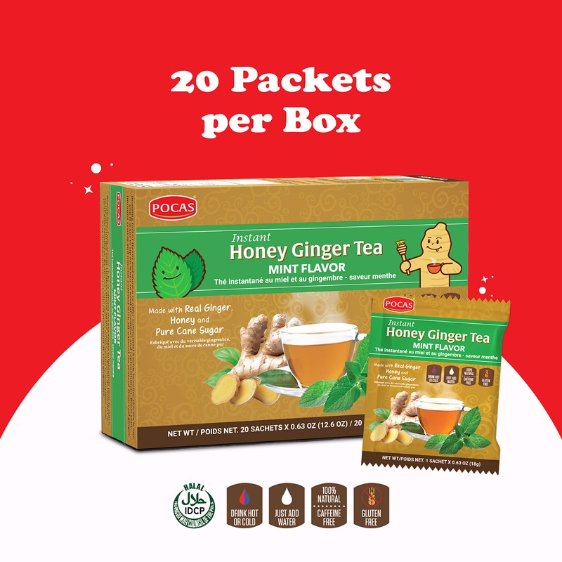 Pocas Honey Ginger Instant Tea Powder, Mint Flavor 2-Pack, Ginger