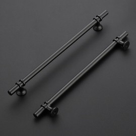 Ravinte Pack of 5 Furniture Handles, Black Cabinet Handles, 256 mm, Handles for Kitchen Cabinets, Door Handles for Kitchen Cupboards, Handles Furniture with Round Base, Drawer Handles