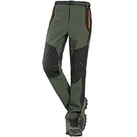 TBMPOY Men's Snow Ski Waterproof Fleece Lined Pants Outdoor Hiking Mountain Softshell with Belt 02 Thick Green M
