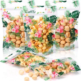 Teenyyou 60 Pcs Hawaiian Luau Party Gift Bags Summer Tropical Palm Leaves Hibiscus Sealing Bags for Candy Treat Goodie Cookie Gift Wrapping Hawaii Aloha Themed Party Favors Supplies