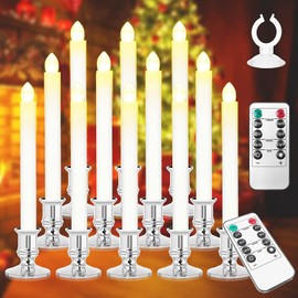 Koncifun Window Candles 12 Pack Battery Operated Candles with Timer Flameless Candles with 2 Remote Controls Christmas Window Lights Silver Flickering Candles for Christmas Decorations