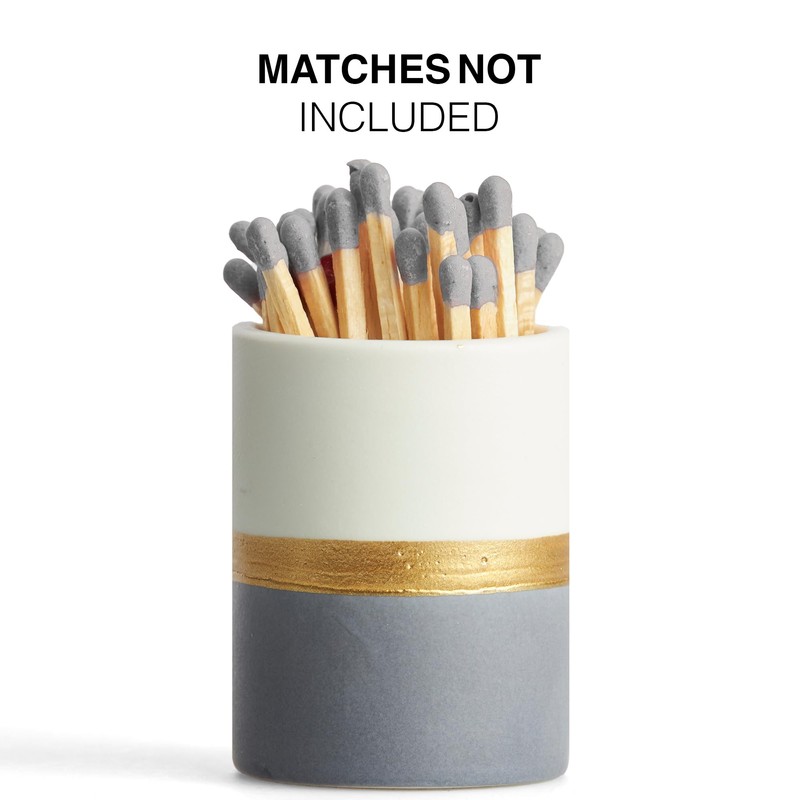 Decorative Ceramic Match Holder with Striker Pads - White &