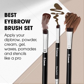 Eyebrow Brush - Duo Eye Brow Spoolie - Angled Eyeshadow Eyeliner - Precision Flat Definer Small Shader - Premium Quality 3 Piece Set - Cruelty Free Synthetic Bristles - Gel Powder Make Up Wax Pomade