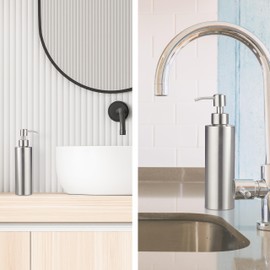 Relaxdays Soap Dispenser 2 x 300 ml Stainless Steel Refillable Soap Shower Gel Bathroom Kitchen Hand Soap Dispenser Silver