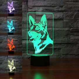 Jinnwell 3D Dog Shepherd Night Light Lamp Illusion Night Light 7 Color Changing Touch Switch Table Desk Decoration Lamps Gift with Acrylic Flat ABS Base USB Cable Toy (Bus)