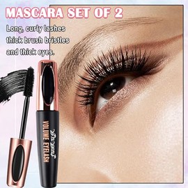 2 Pack 4D Silk Fiber Lash Mascara,Lengthening and Thick,Long Lasting Waterproof Mascara Set for Women,All Day Smudge-Proof,Volume and Length （Black）A