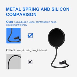 SUUNTOK Microphone Pop Filter for Blue Yeti and Other Mics, Dual Layered Wind Screen with Enhanced Flexible 360° Gooseneck Clip Stabilizing Arm for Vocal Recording, Live Broadcasting, Gaming