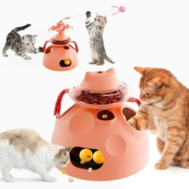 beitophome 4-in-1 Cat Toys, Interactive Cat Toy with Track Balls, Fluttering Feathers, Slow Food Dispenser, Fun & Engaging Toys for Bored Indoor Cats, Durable & Safe Interactive (Pink)