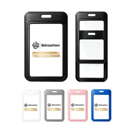 BelroseHom 3 Pack Sliding Badge Holder with Double-Sided Clear Windows, Vertical Hard Plastic ID Card Holder, Waterproof ID Card Protector for Office, School and Daily Use, Black