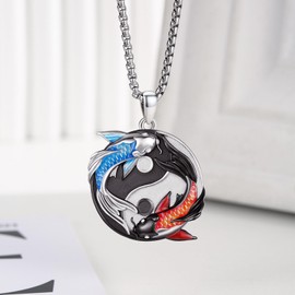 OHAYOO Yin Yang Necklace 925 Sterling Silver Yin Yang Pendant Chain Partner Chains for Him and Her Koi Fish Necklace Yin Yang Jewellery Gifts for Men and Women Couple, Standard, Sterling Silver, No