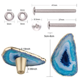 Nupuyai Pack of 4 Agate Slice Furniture Knobs, Blue Crystal Agate Stone Cabinet Knobs, Brass Door Knobs, Decorative Gemstone Drawer Knobs, Handles for Cupboard, Dresser, Wardrobe