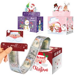 3Pcs Christmas Money Box for Cash Gift Pull, Money Holder Cash Gift for Kids Adults, DIY Fun Holiday Cash Box, Surprise Gift Box for Family, Includes 150Pcs Transparent Bags