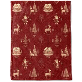 ainori Christmas Decorative Throw Blanket Santa with Reindeer and Red Vintage Print Decoration, Soft Flannel Winter Blankets for Couch Bed Sofa, Holiday Home Decor, Xmas Festival Gifts 50x60 Inch