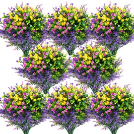 Hananona Hananona 24 Pcs Bundles Artificial Flowers Outdoor, Faux Artificial Plants Shrubs Plastic Flower Bulk for Hanging Planter Porch Window Home Wedding Fall Summer Decor (24, Multiple Color)