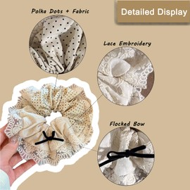 Polka Dots Scrunchies Hair Ties for Girls Women Lace Elegant Hair Ties Soft and Elastic Ponytail Holder Creamy White Cute Scrunchy Hair Accessories for Women Teens