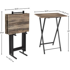 Folding TV Trays Set of 4 with Stand, TV Dinner Tables, Snack Tray Table Set, Portable Foldable Desk, Sofa Side Table, TV Tray Table for Couch, Living Room, Small Space. (Folding table/Brown)