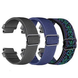 Compatible with Garmin Forerunner 235 Bands for Forerunner 220/230/235/620/630/735XT/235 Lite Women Men,Adjustable Stretchy Solo Loop Elastic Nylon Sport Strap for SmartWatch Replacement (Black&Navy&Boho Teal)