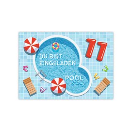 12 Einladungskarten incl. 12 Umschläge 11. Kindergeburtstag Schwimmbad Schwimmen Jungen Mädchen Einladung elfte Geburtstag