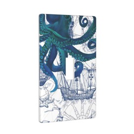Pznen Vintage Octopus Light Switch Cover Sea Monster Nautical Coastal Single Toggle Wall Plate 1 Gang Switchplate Home Decor for Bedroom Bathroom 4.5"x 2.76"