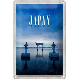 DekoNo7 Tin Sign 30 x 20 cm Japan Asia Temple Gate on the Lake Shore