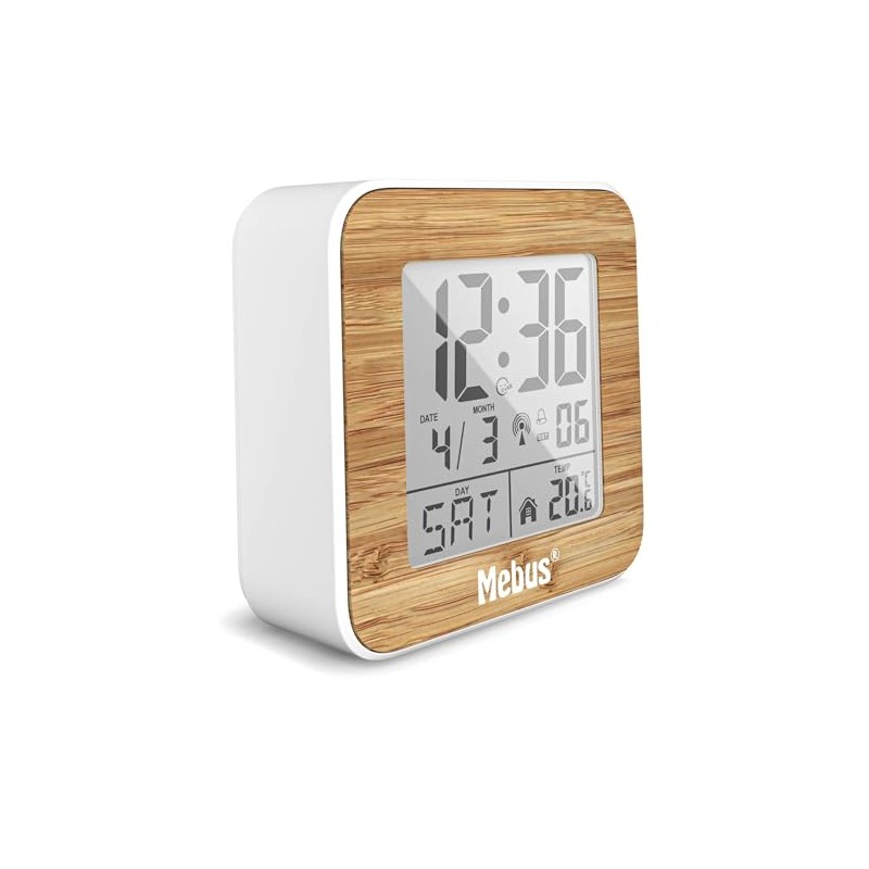 Mebus 27247 Weiß/Holzoptik Funkwecker digital