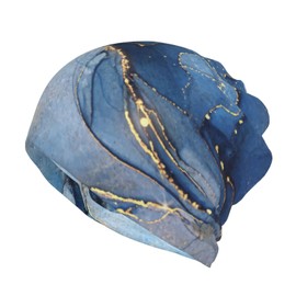 Abstract Blue Golden Marble Slouchy Beanie Hat Chemo Beanies Skull Cap Headwear for Men Women Sun Protection Winter Warm