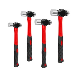 C&T 4-Piece Ball Peen Hammer Set,8 12 16 24oz, Fiberglass Handle hammer for Ball Peen,Blow Striking Ball Pein Hammer Handle Tool with Forged Steel Construction & Shock Reduction Grip for Metal Working